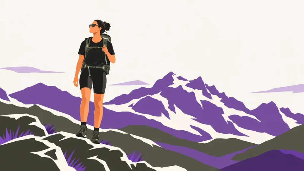 Ilustración sobre la gestión de la frustración: mujer en la montaña mirando al horizonte